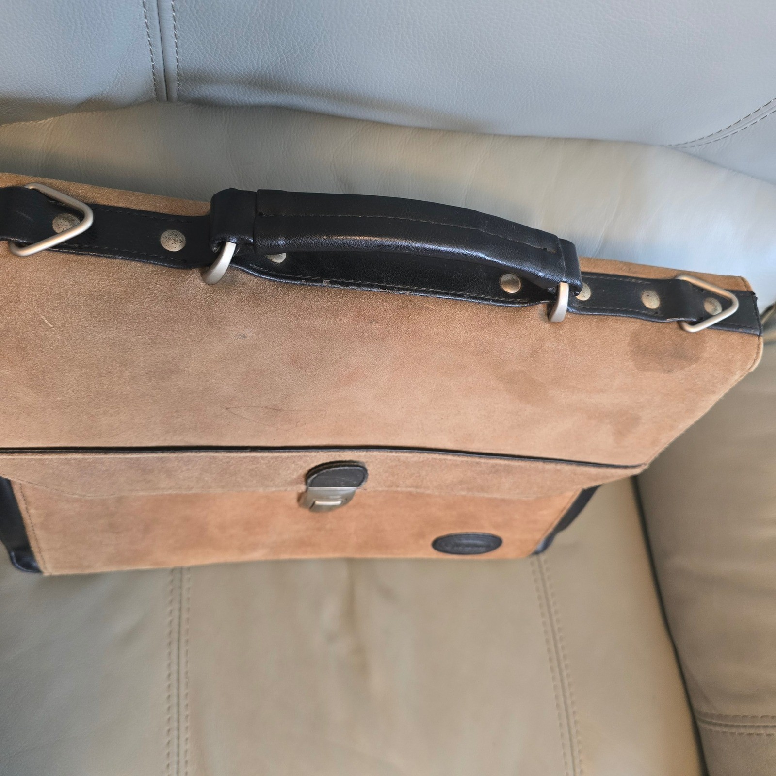 Stetson Mens Suede Leather Briefcase Tan Brown Laptop Messenger Bag Vintage