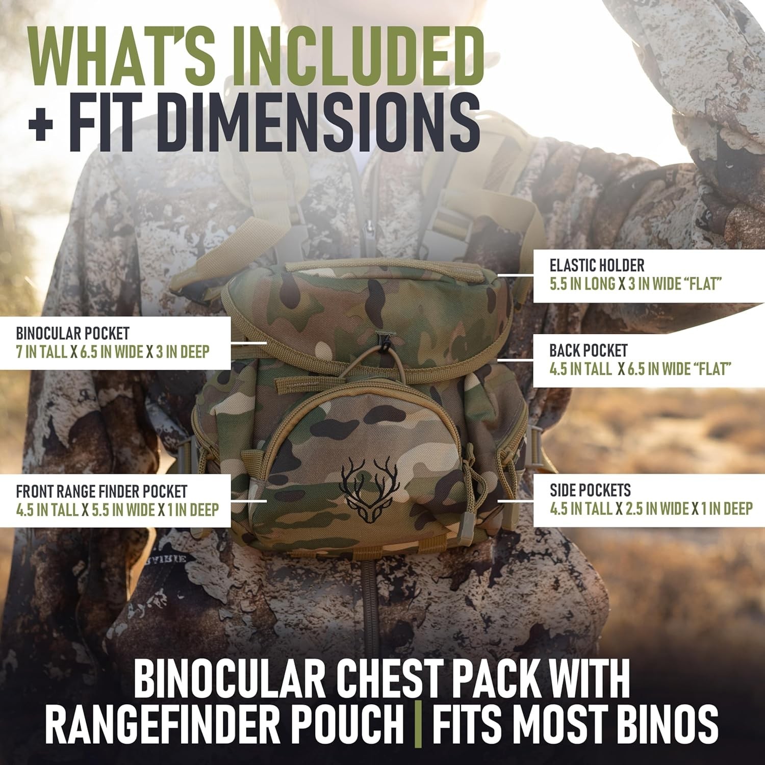 Binocuar Harness Chest Pack, Bino Harness with Rangefiner Pouch, Bino Case with