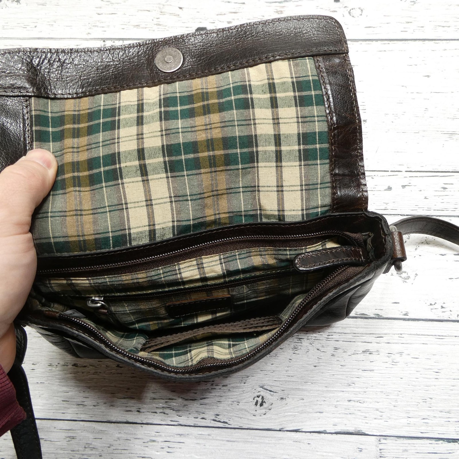 VLENCA Leather Crossbody Messenger Bag Mens Small Brown Lined Organizer Pockets