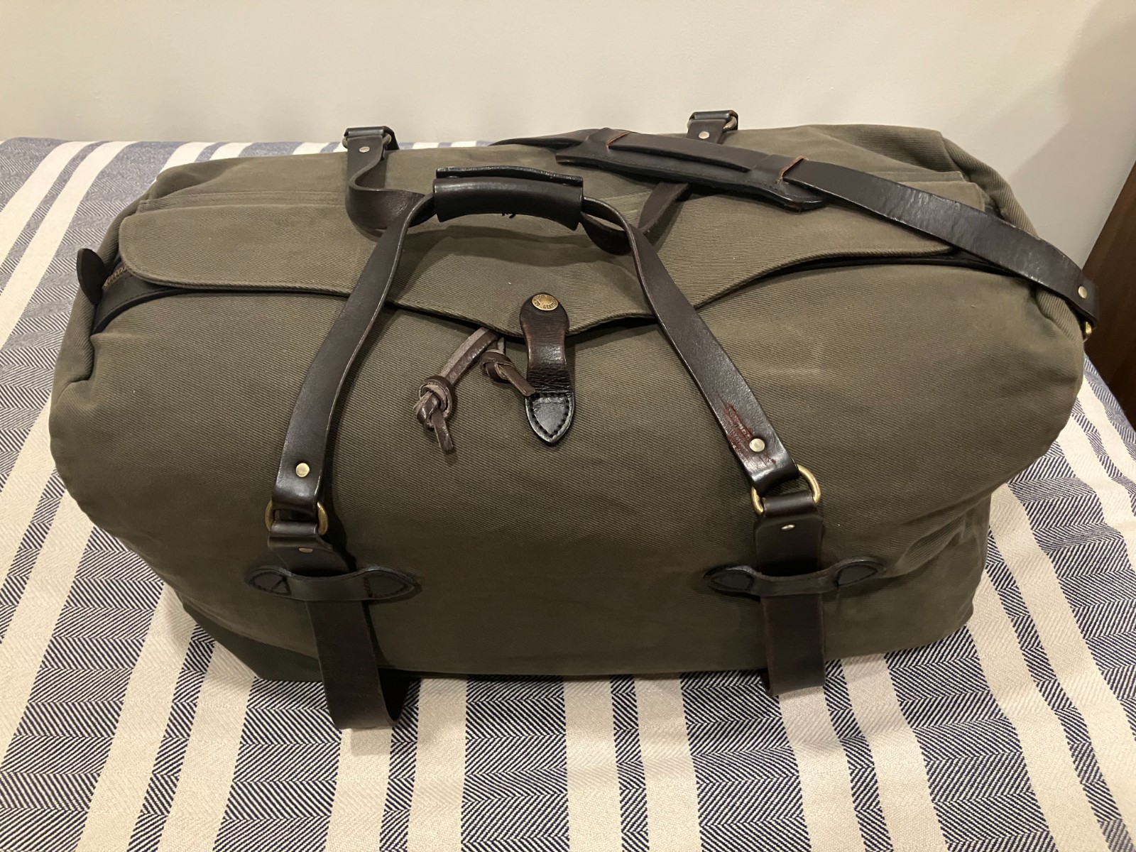 Filson Large Rugged Twill Duffle Bag Otter Green USA Bridle leather Old Style