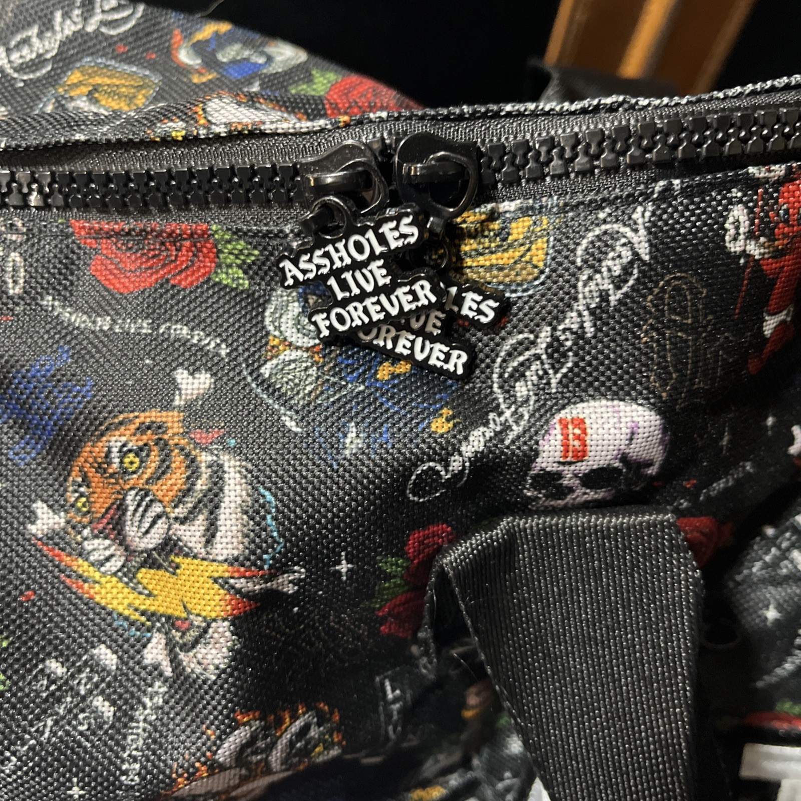 A**holes Live Forever Emotional Baggage Duffel Bag Skull Bottle All-Over Print
