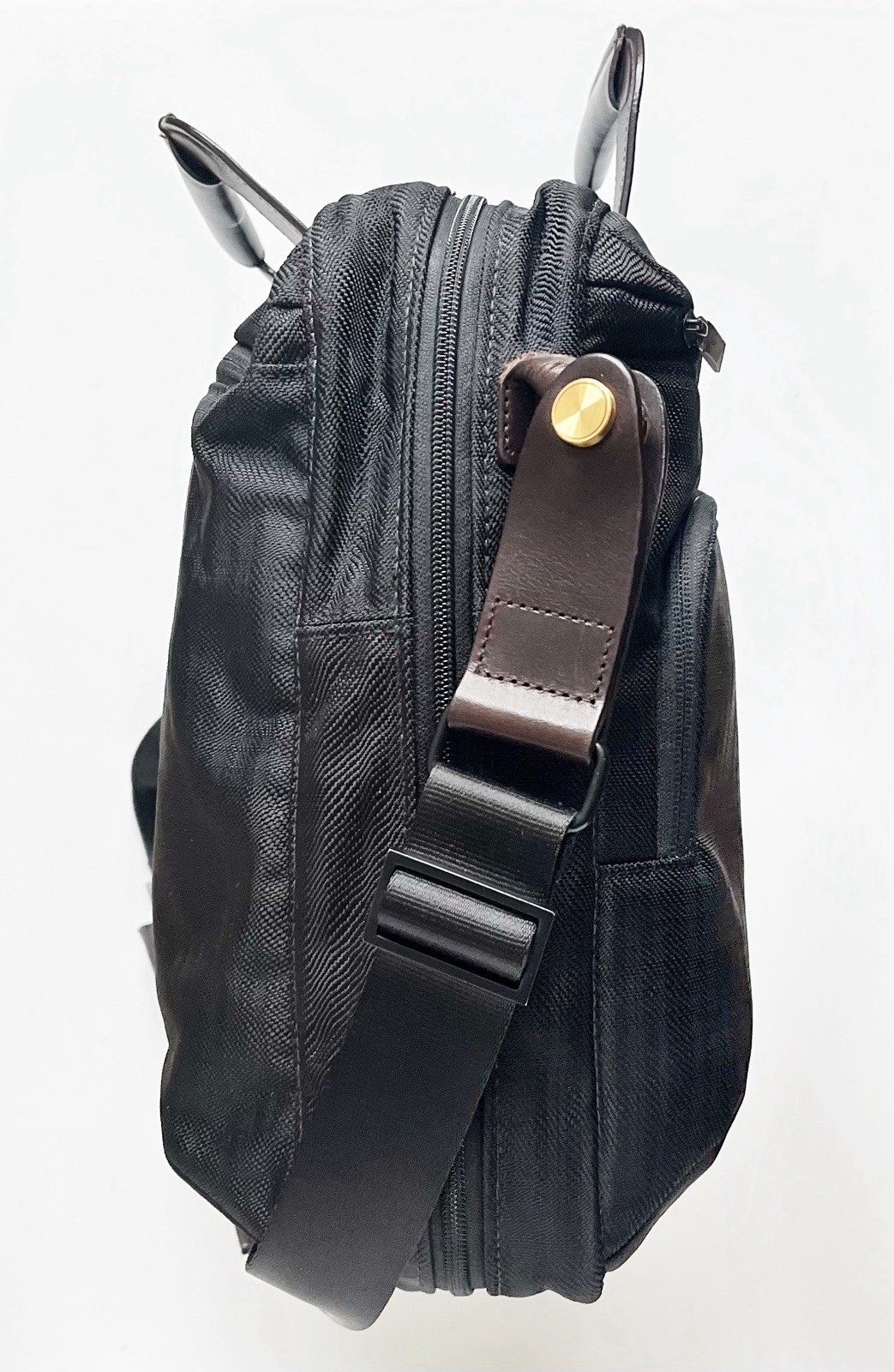 【RARE!】TUMI ❖ Dror Briefcase Black Nylon Brown Leather Reversible Crossbody Bag