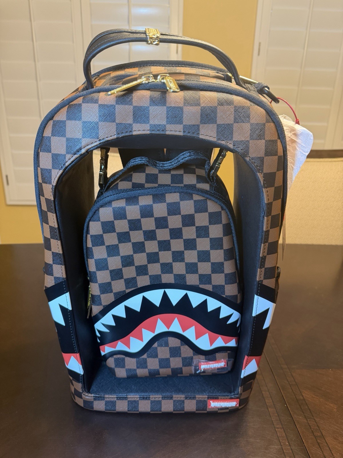 New Sprayground Bag In a Bag Backpack Brown Black Shark Mouth