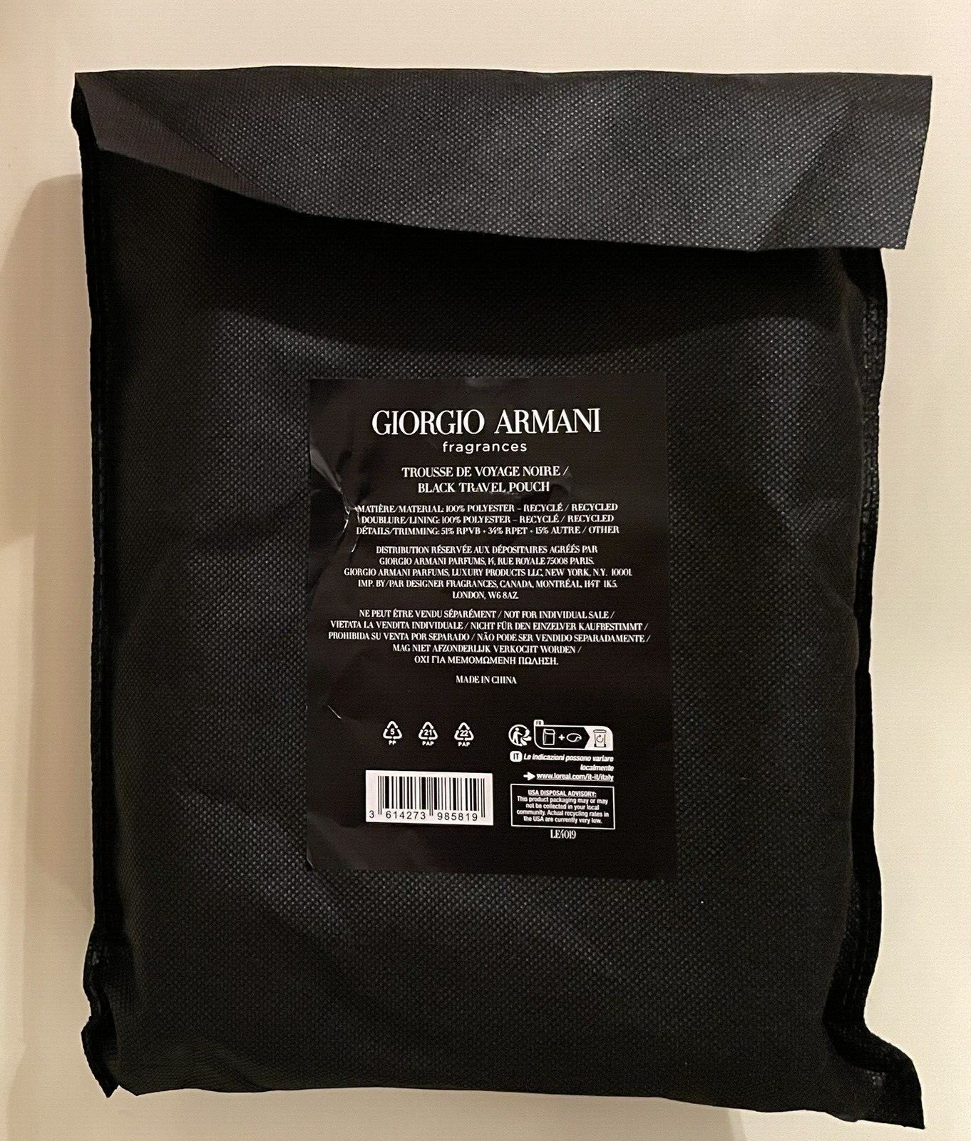 GIORGIO ARMANI Black Toiletry Bag Pouch Travel Case New with Dust Bag