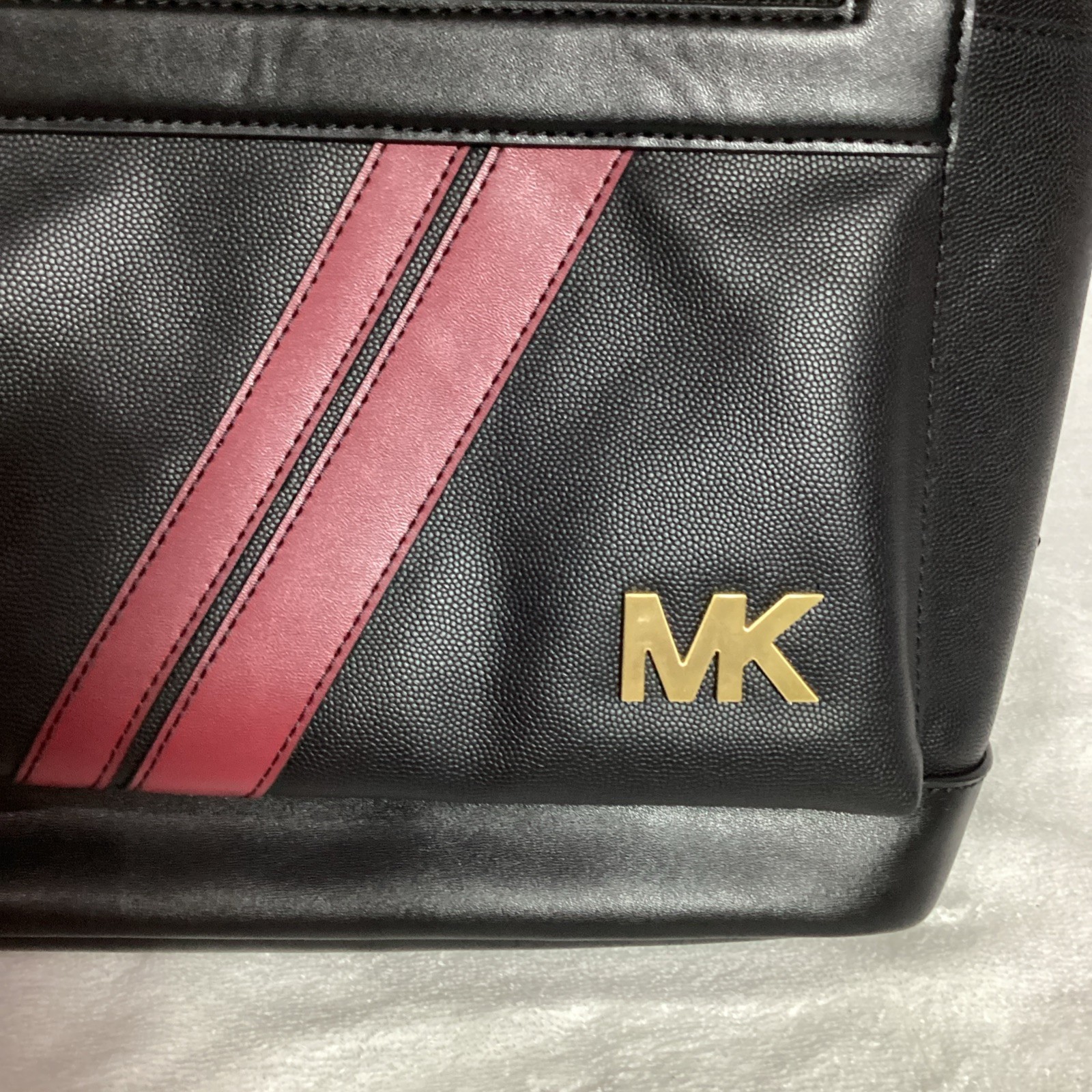 Michael Kors Hudson Commuter Logo Stripe Black Leather Unisex Backpack Bag *READ