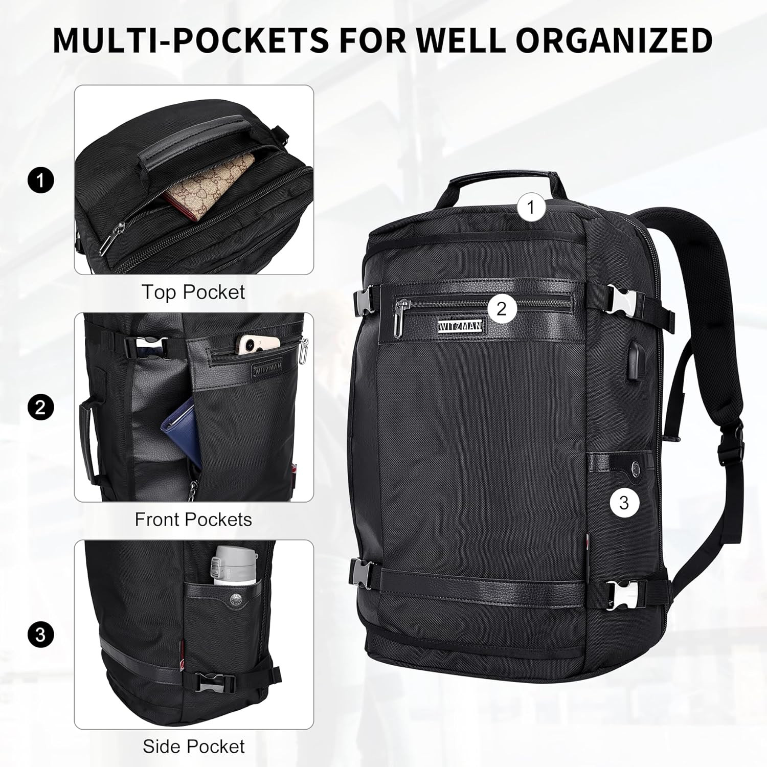 Black Travel Backpack with USB Port – Flight Approved for Laptops