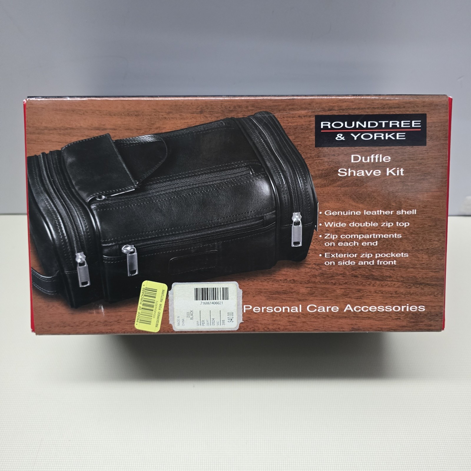 Roundtree & Yorke Mens Black Genuine Leather Duffle Shave Kit Bag NIB Vintage