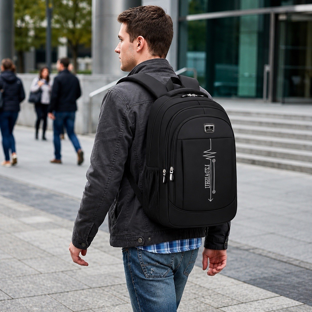 Modern Laptop Backpack Water Resistant School Travel Work Black ￼