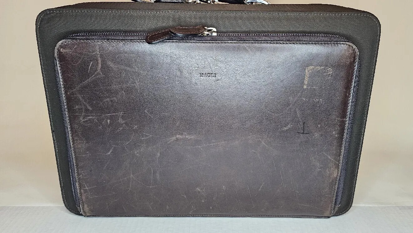 BRUNO MAGLI Brown Leather Compact Briefcase made in Italy Office Bag