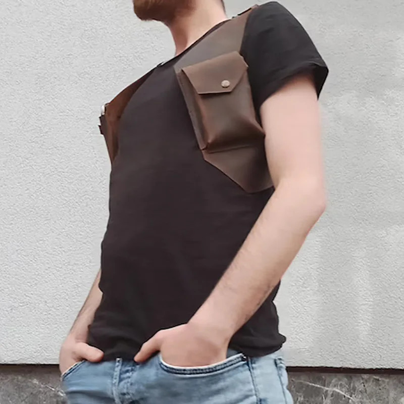 Medieval Steampunk Double Pocket Vest Bag Shoulder Chest Harness Belt Retro