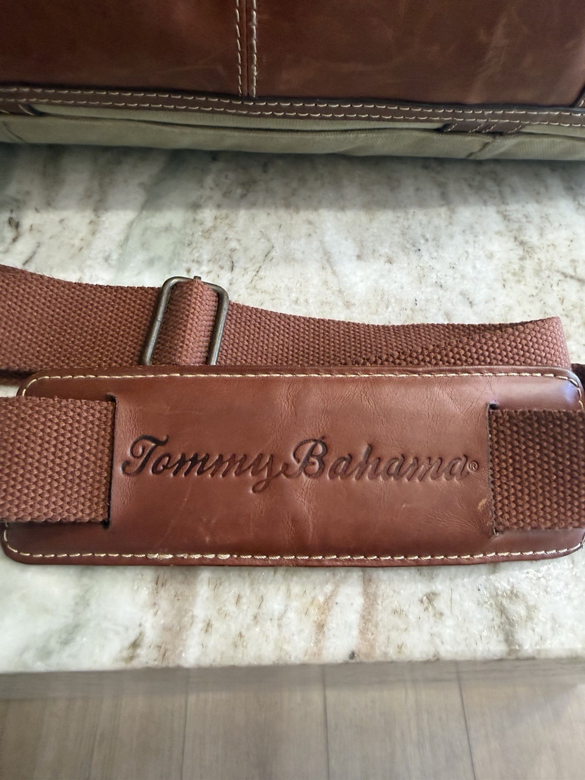 Tommy Bahama Leather Canvas Combo Weekend Duffel Bag Cognac Carry-on