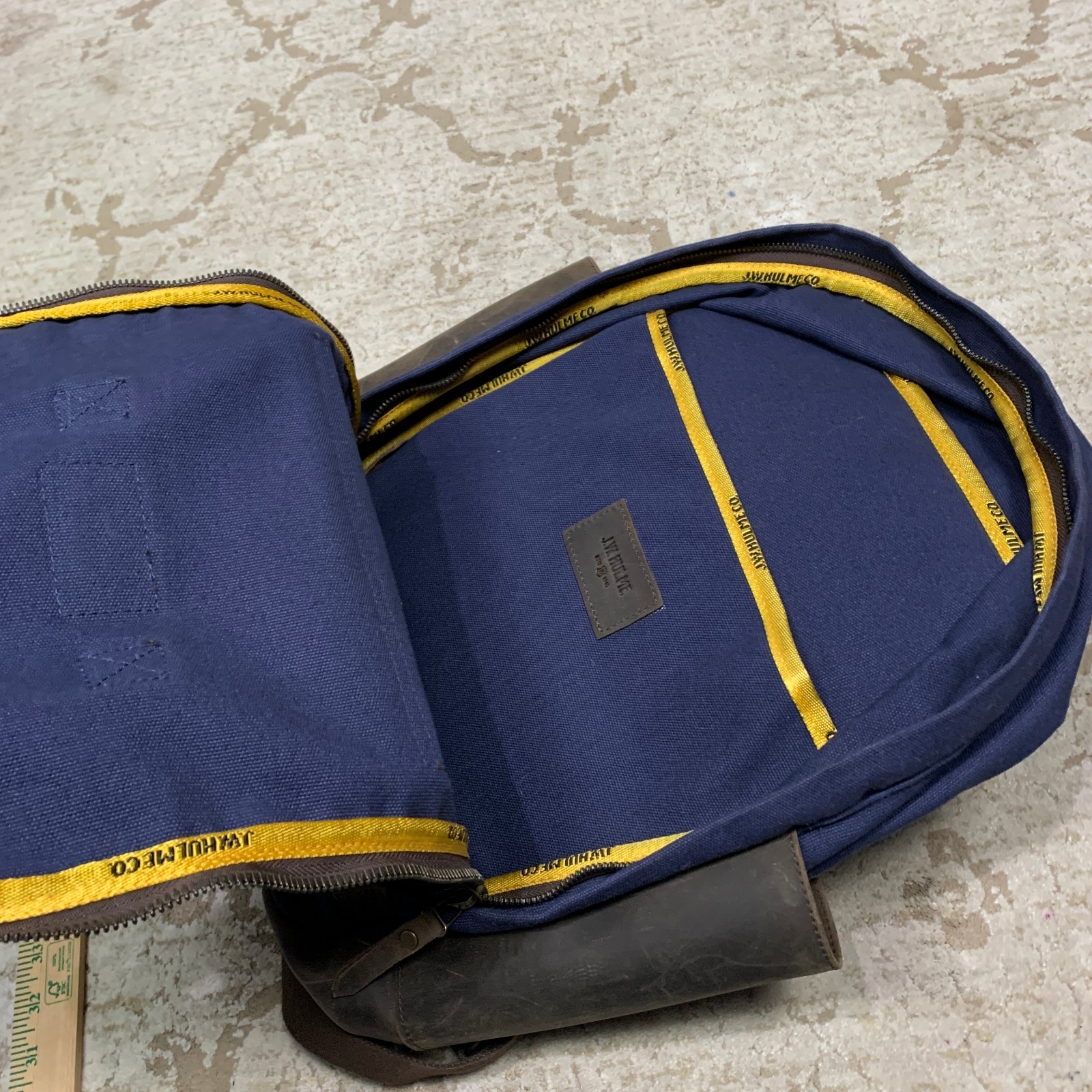 JW Hulme Leather Canvas Backpack Blue Brown