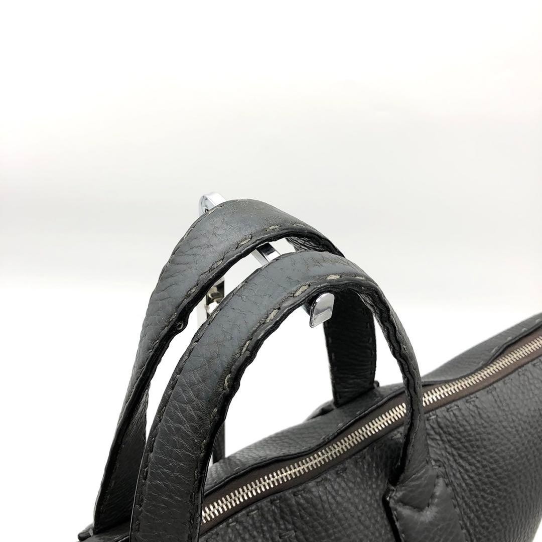 Fendi Selleria Briefcase Leather 2 Compartment Bag Charm Gray A4 Compatible