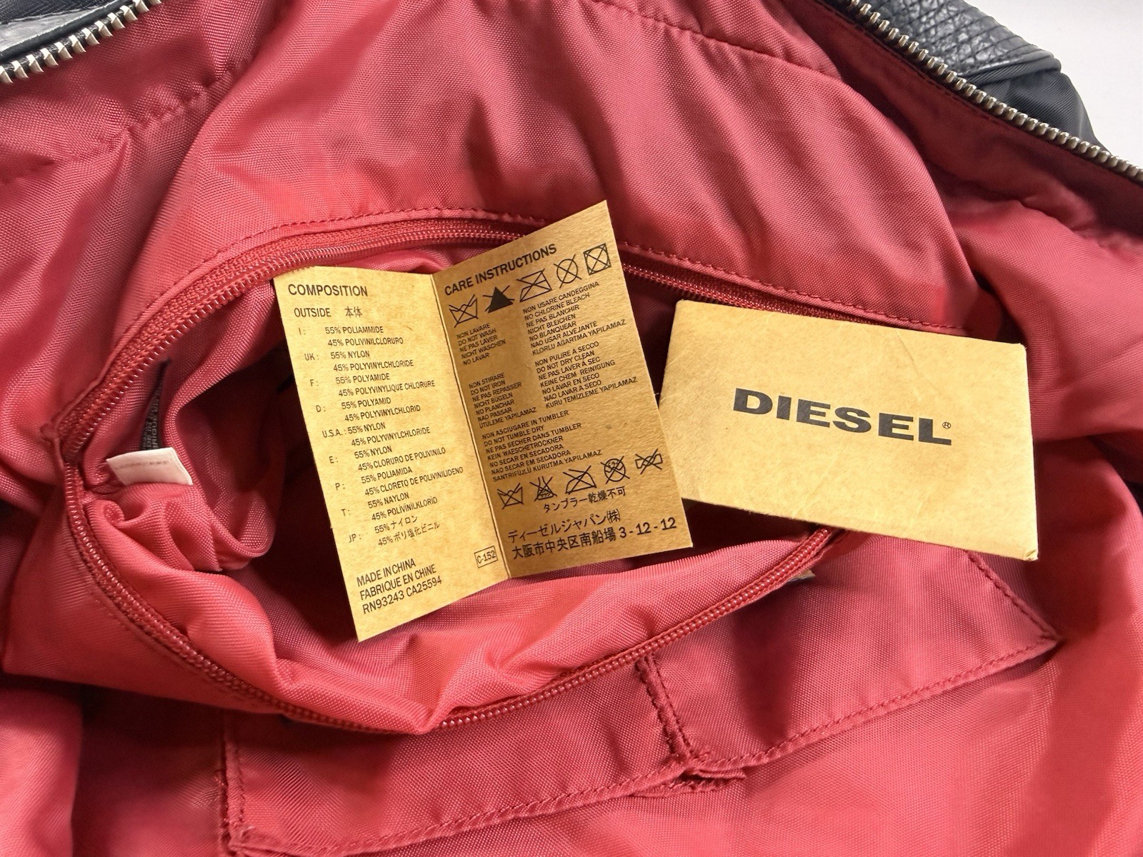 Retro Y2K DIESEL Tote Bag Large Capacity Boston Nylon Leather Black Vintage