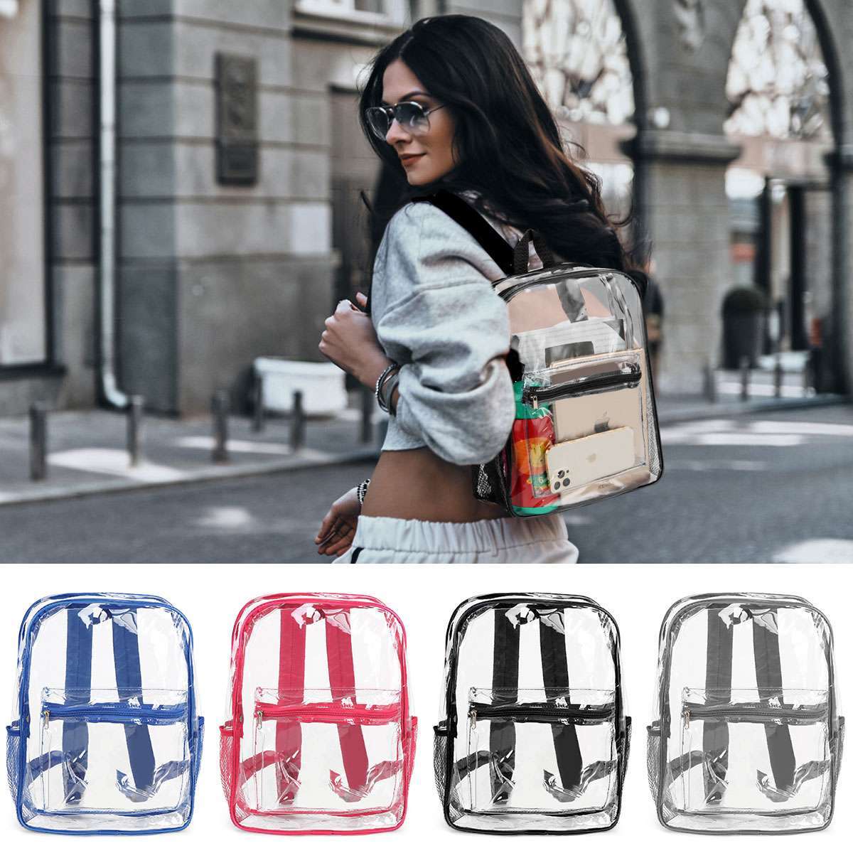 Heavy Duty Clear Backpack Waterproof Transparent Shoulder Bag SeeThrough Bookbag