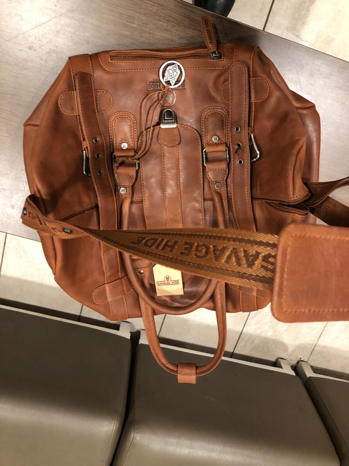 full grain leather duffle bag new cognac color