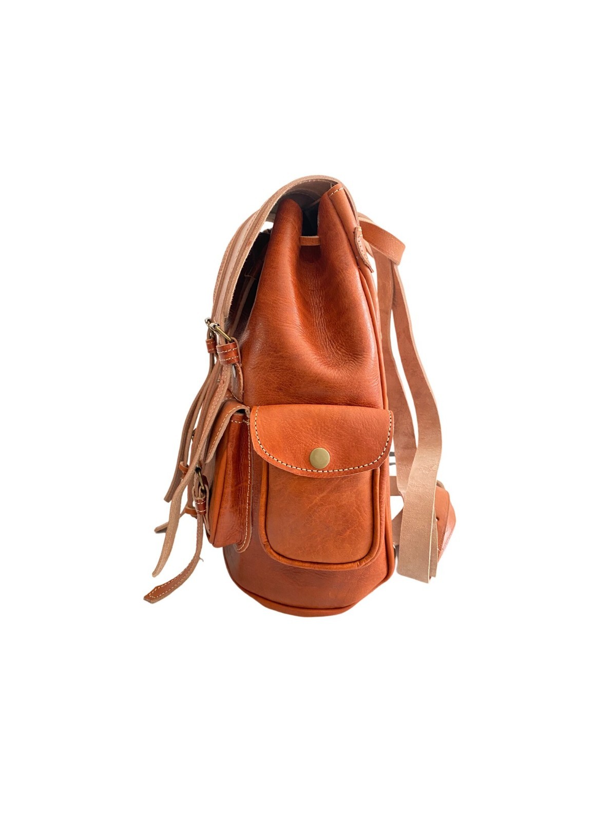 Cognac Leather Backpack Handmade Morocco 2 Pockets Genuine Leather Bag