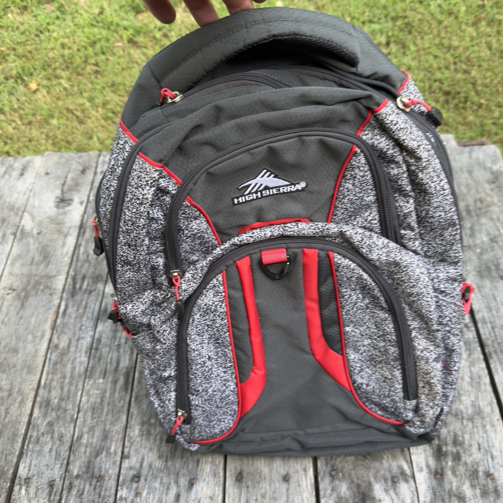 High Sierra Laptop Backpack Gray Black W/ Red Trim Multi Compart Travel School