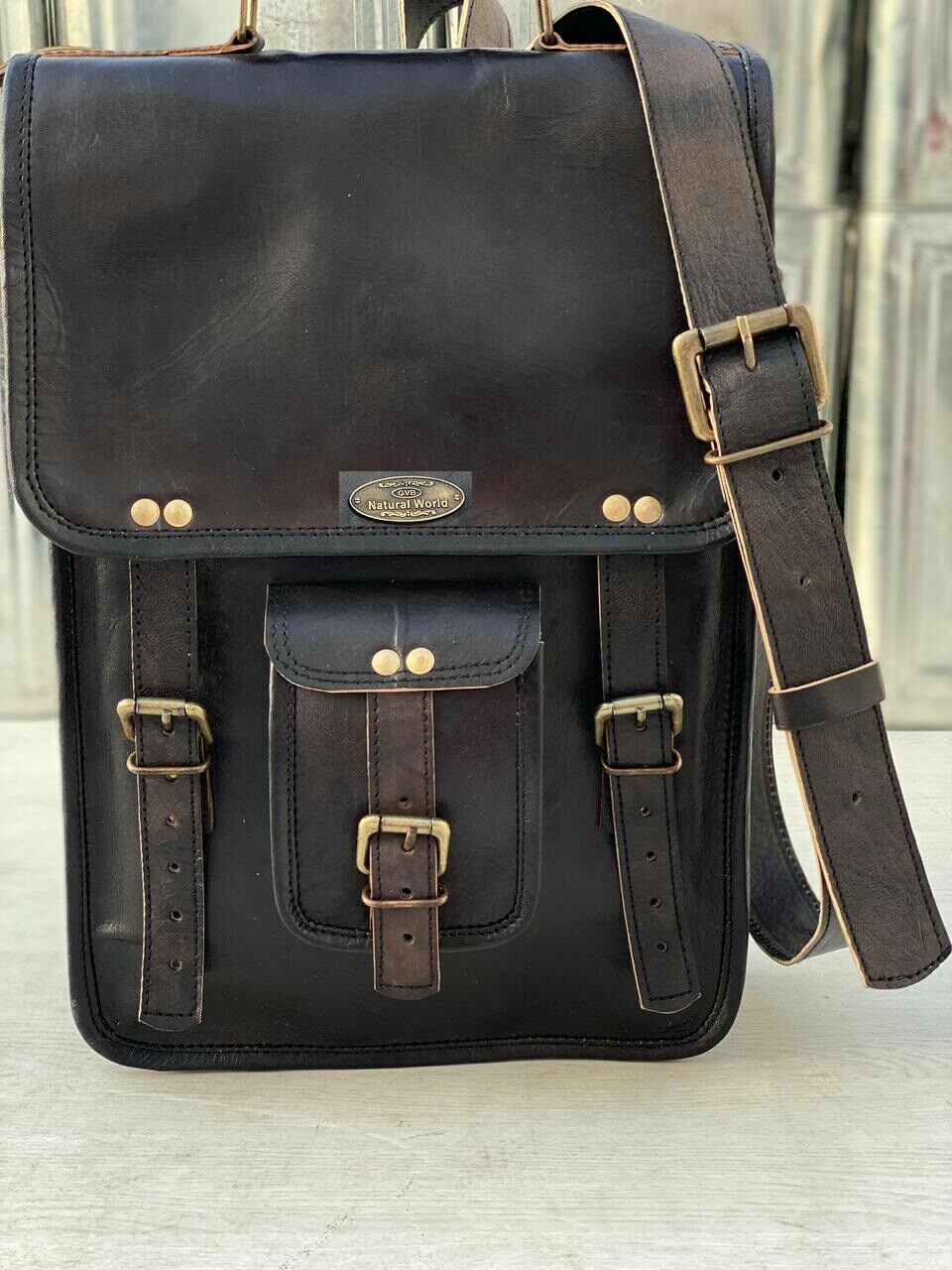 Leather messenger laptop satchel handmade vintage bag GVB Best Seller genuine