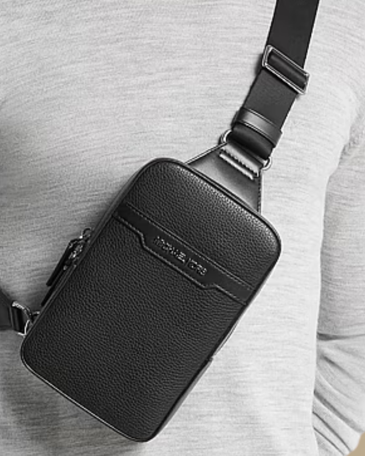 Michael Kors Cooper Medium Pebbled Leather Sling Pack Black Men Crossbody