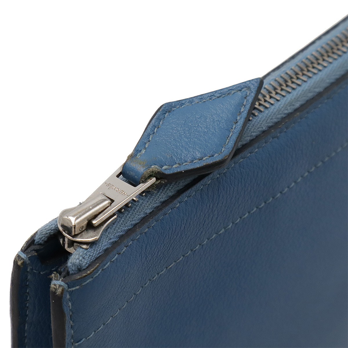 HERMES Zip Tablet Clutch Bag Evercolor Leather Blue D Stamp 2019 W28.5cm H20.5cm