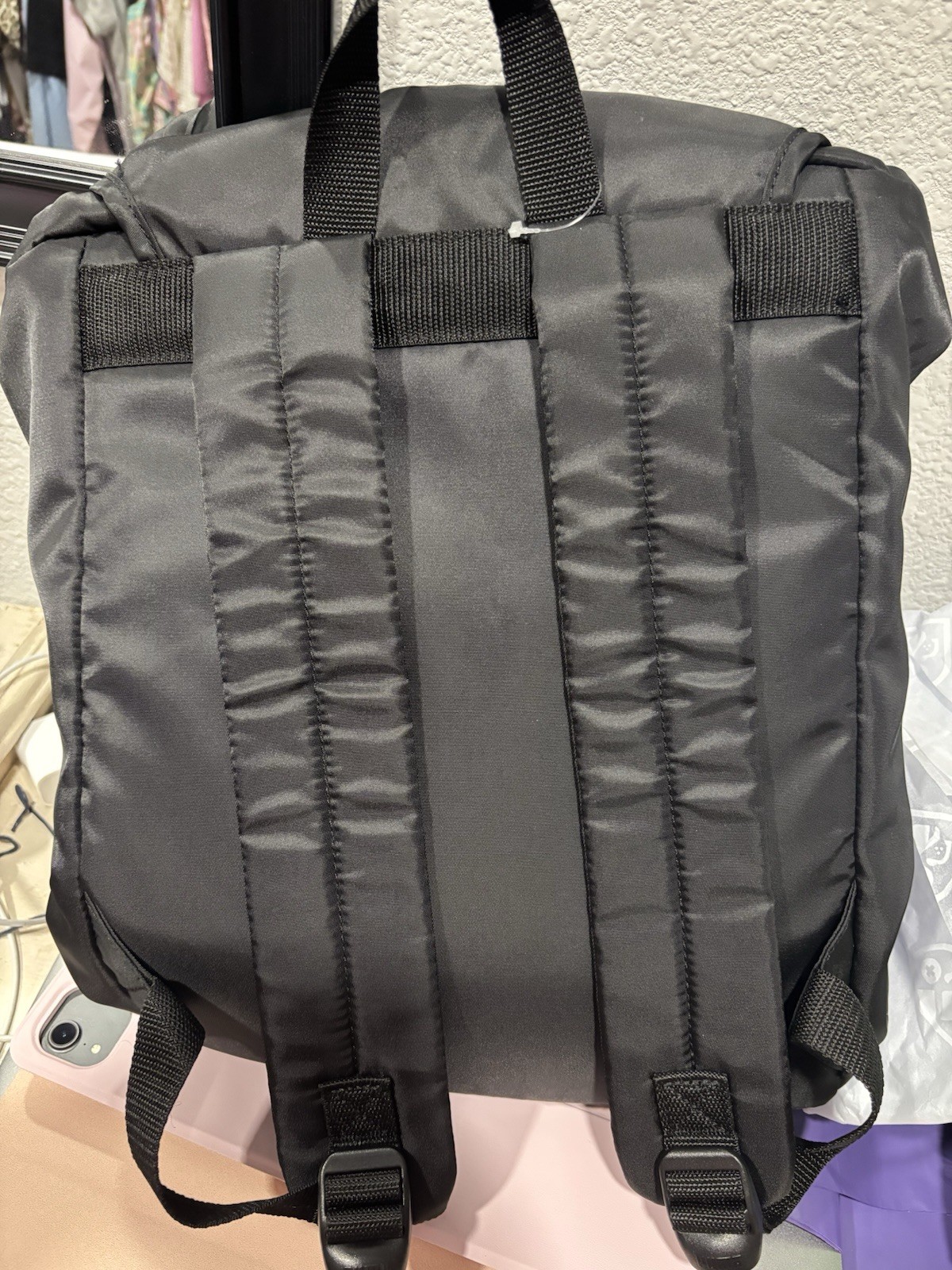 PUMA Black Backpack Drawstring Flap Top Zip Closure, Adjustable Straps, Pockets