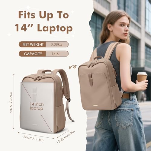 Laptop Backpack for Women,Casual Work Business 14 Inch Upgrade-champagne Brown