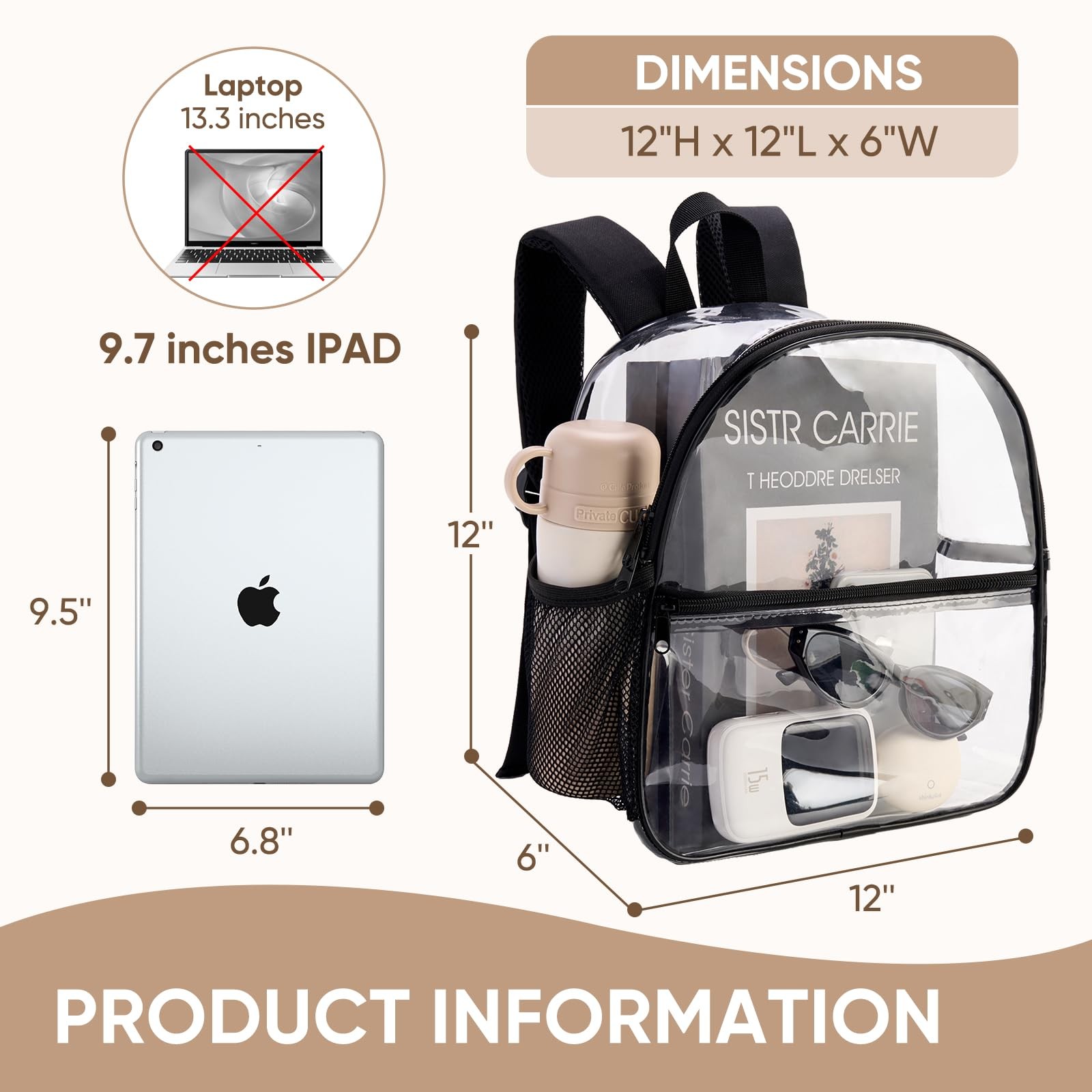 Clear Backpack Stadium Approved 12x6x12,Clear Bag for Stadium events Made of …