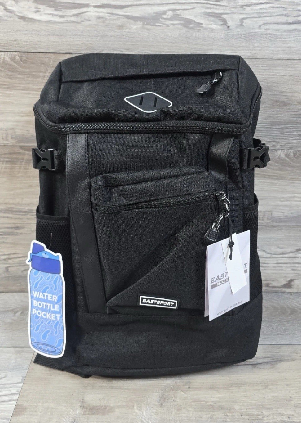 EASTSPORT 18.5 Inch Rival Backpack Black Dual Strap Water Resistant Bottom NEW