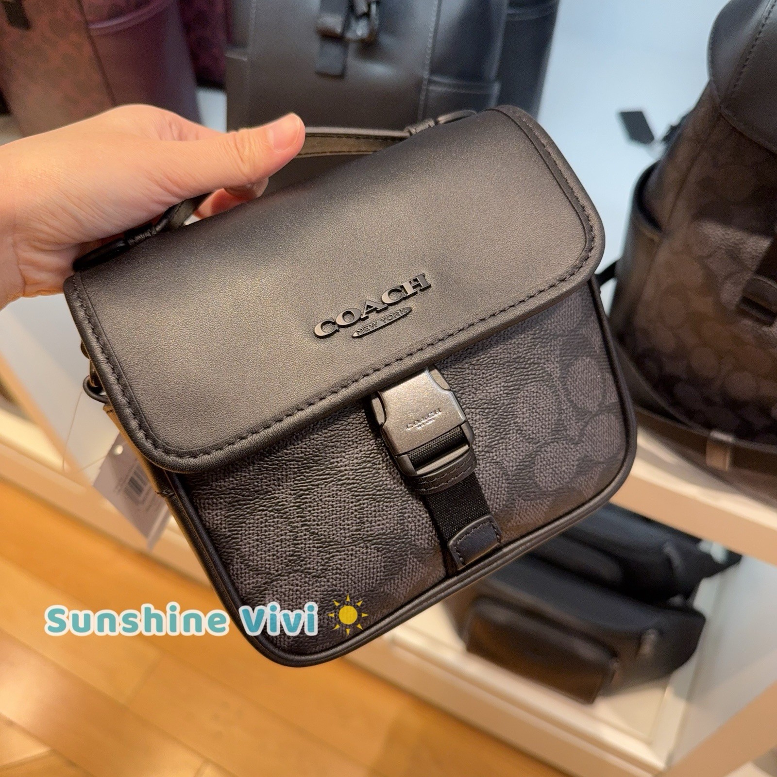 NWT COACH Racer Crossbody Bag in signature Canvas CBG13 Gunmetal/Charcoal/Black