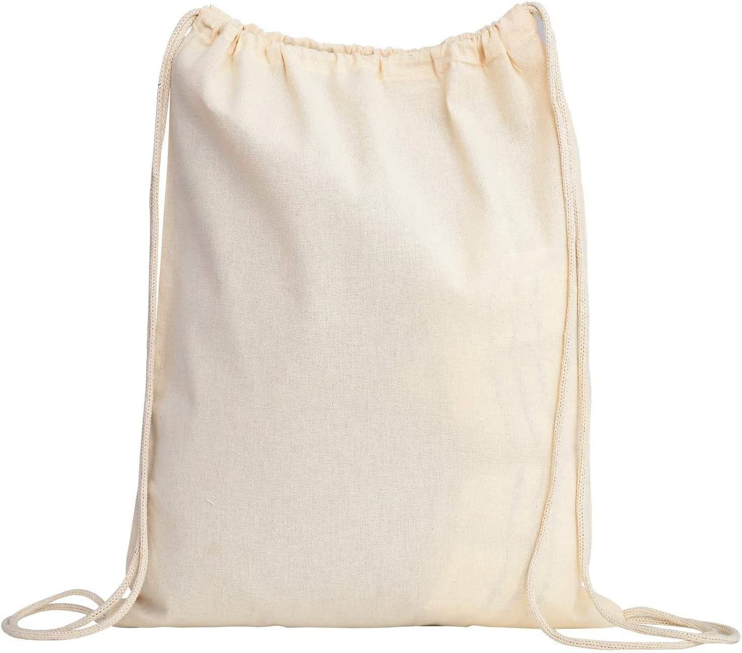 50 Pack Durable Cotton Canvas Drawstring Backpacks – 14″x16″ Natural Color