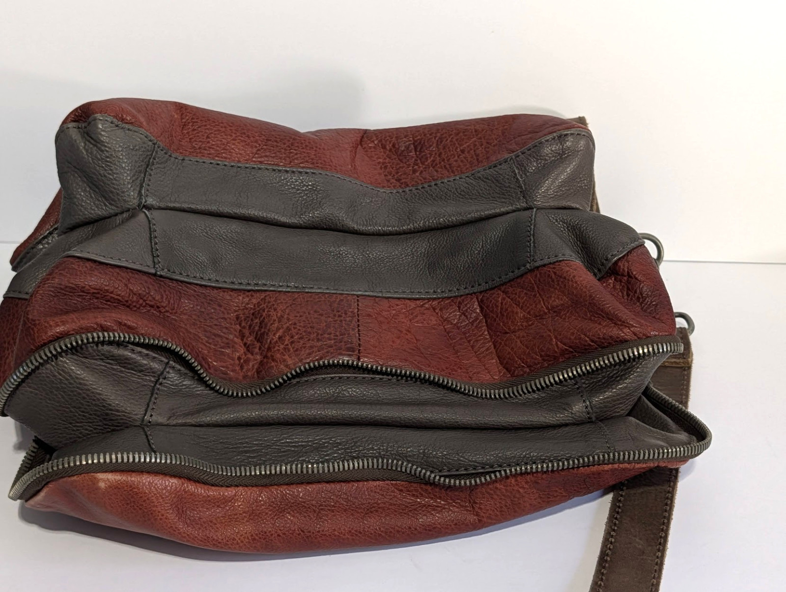 Liebeskind Berlin Two-Tone Leather Messenger Crossbody Heavy Hardware Bag Brown