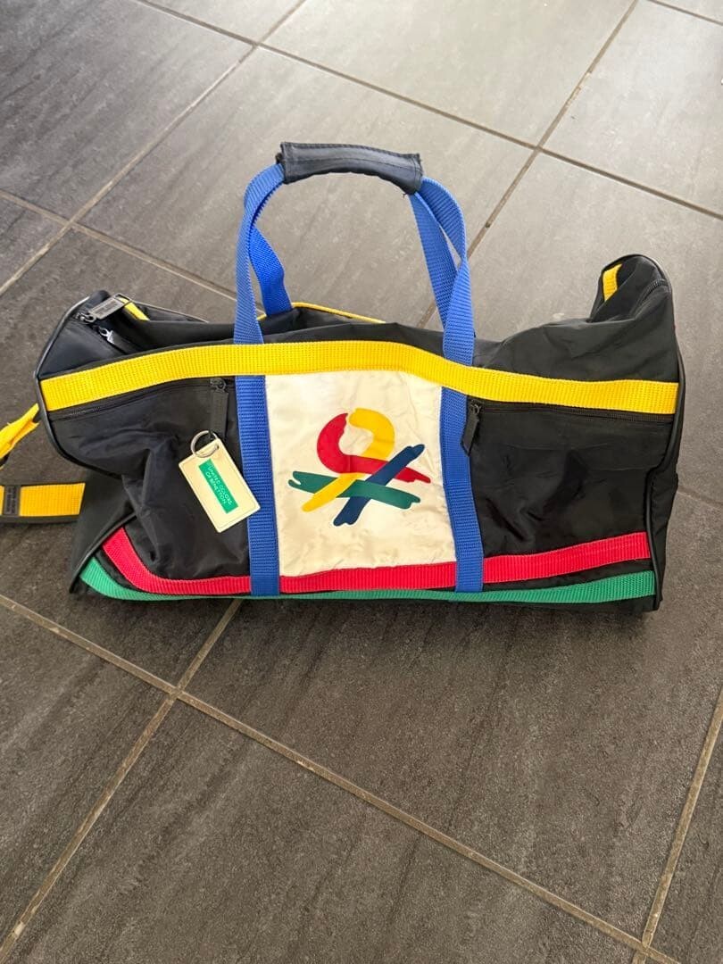 Benetton Retro Colorblock Boston Bag Large Nylon Travel Gym Shoulder Vintage