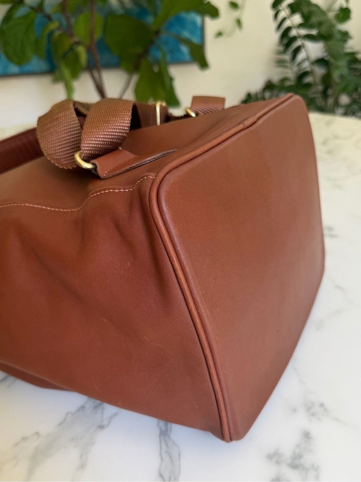 COACH Vintage Drawstring Buckle Backpack 0529 British Tan Leather USA 90’s 529