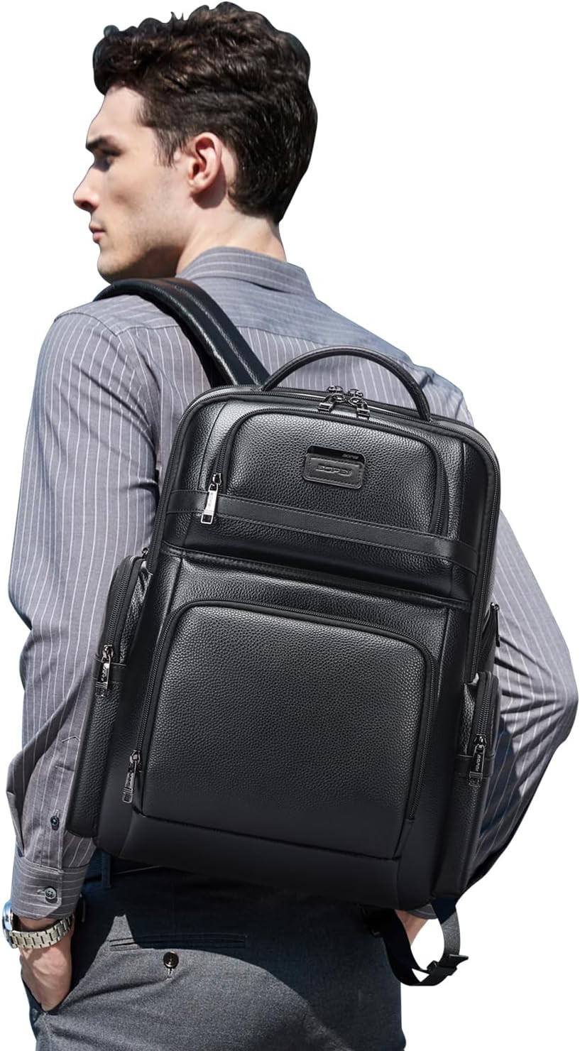 Stylish Anti-Theft Leather Laptop Backpack with USB Charging – 15.6″ Black Rucks