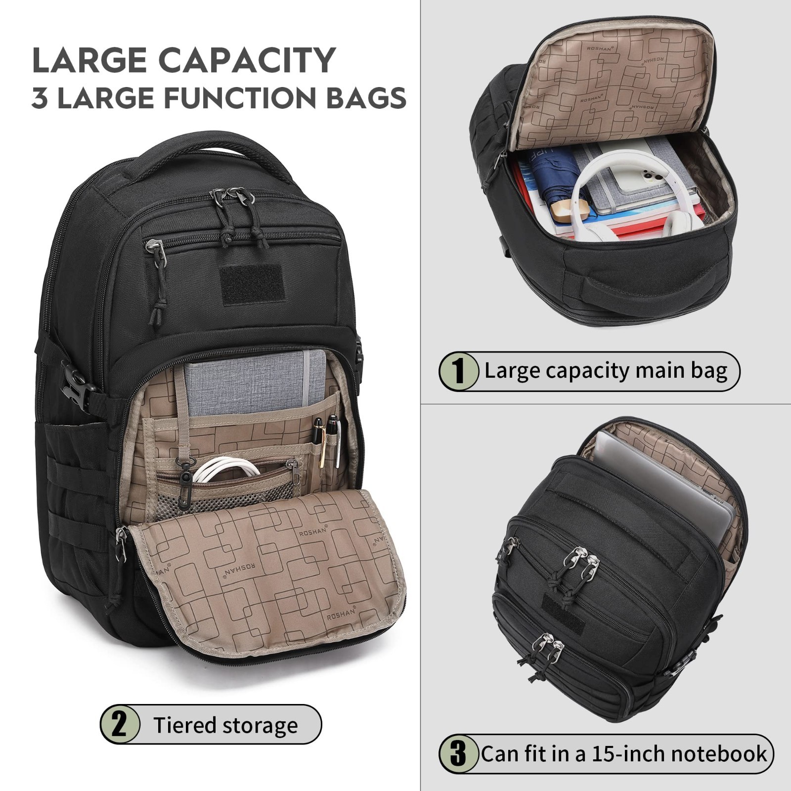 Tactical Military Backpack – Small Black Assault Bag for Men, Outdoor Gear