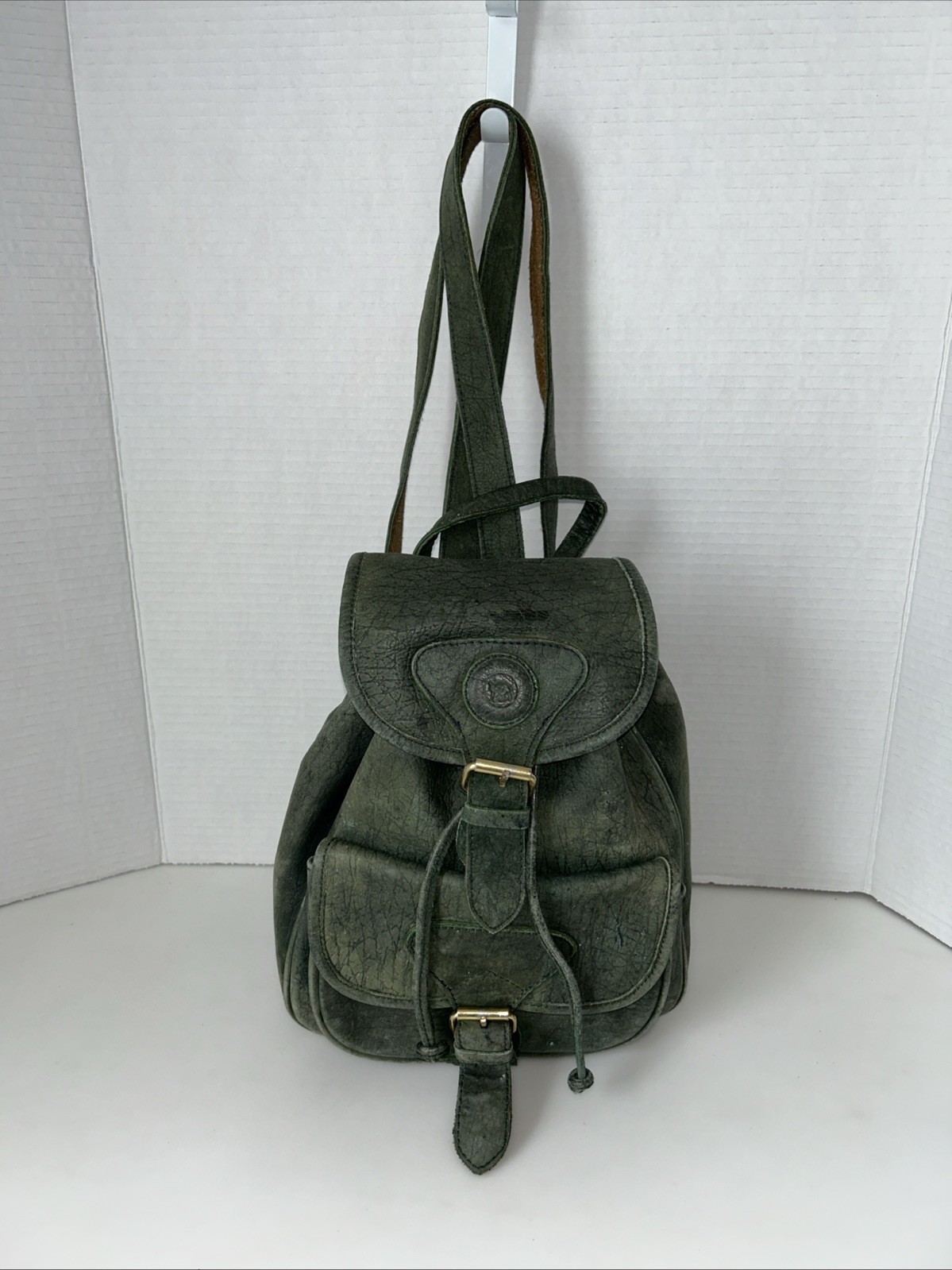 HENRY UK Unisex Drawstring Backpack Genuine Leather Color Green