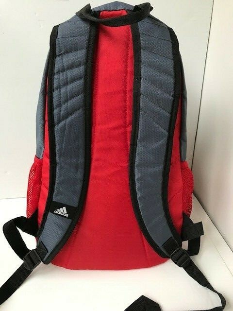 Adidas Backpack w Laptop Sleeve Red & Gray 100% Polyester 3 Outer Zipper Pockets