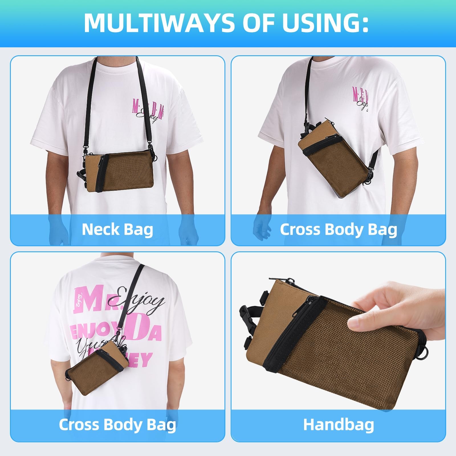 Small Crossbody Bag for Men, Horizontal Cell Pouch Fits up to 6.5″, Slim Slin…
