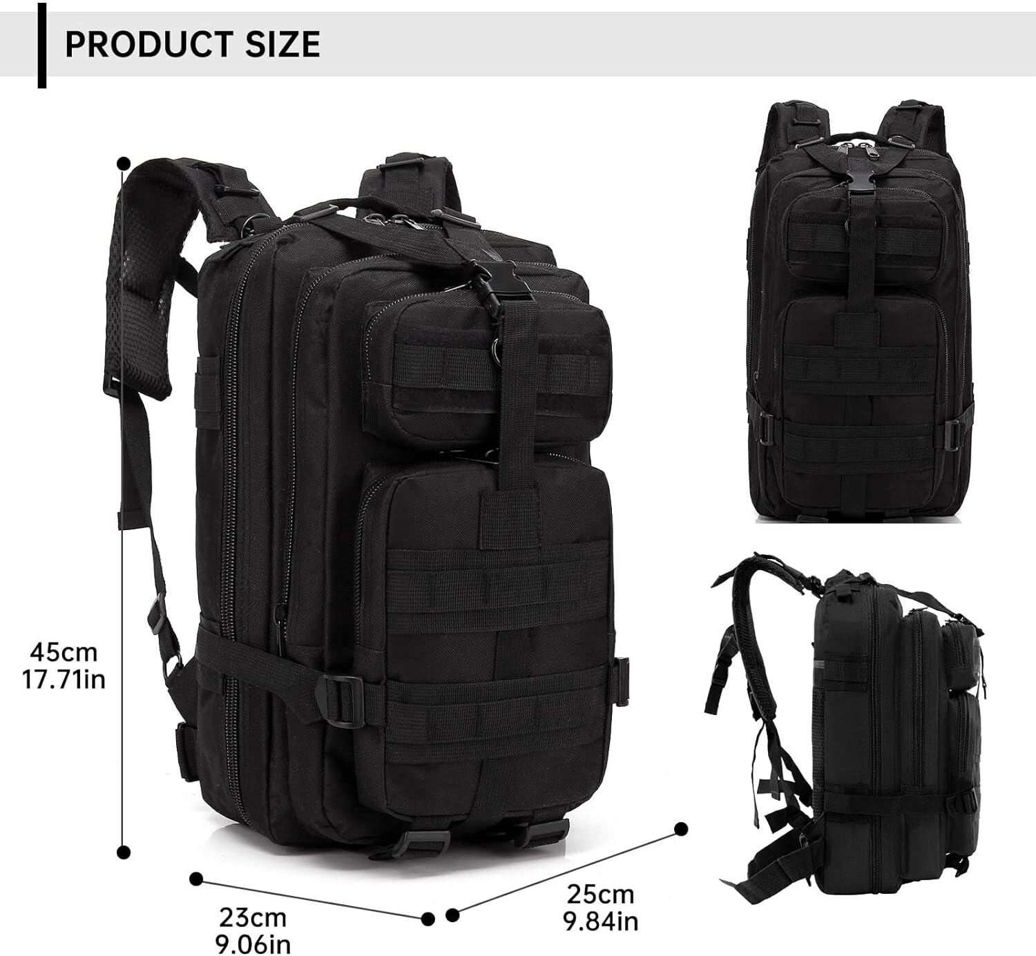 35L Military Black Tactical Backpack Rucksack Camping Hiking Bag Outdoor Travel