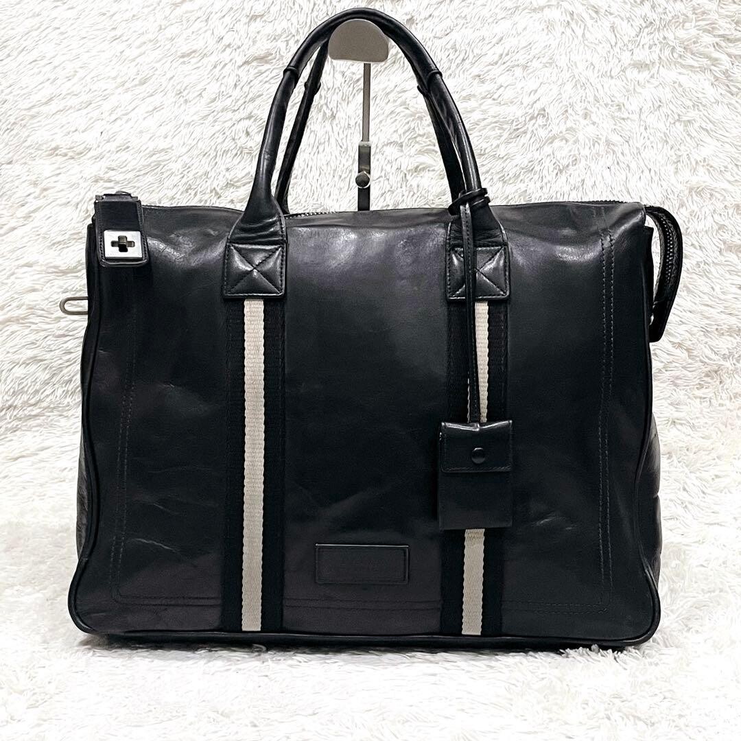 Bally Trainspotting Leather Business Tote Bag Black A4 TAJEST MD Striped 40cm