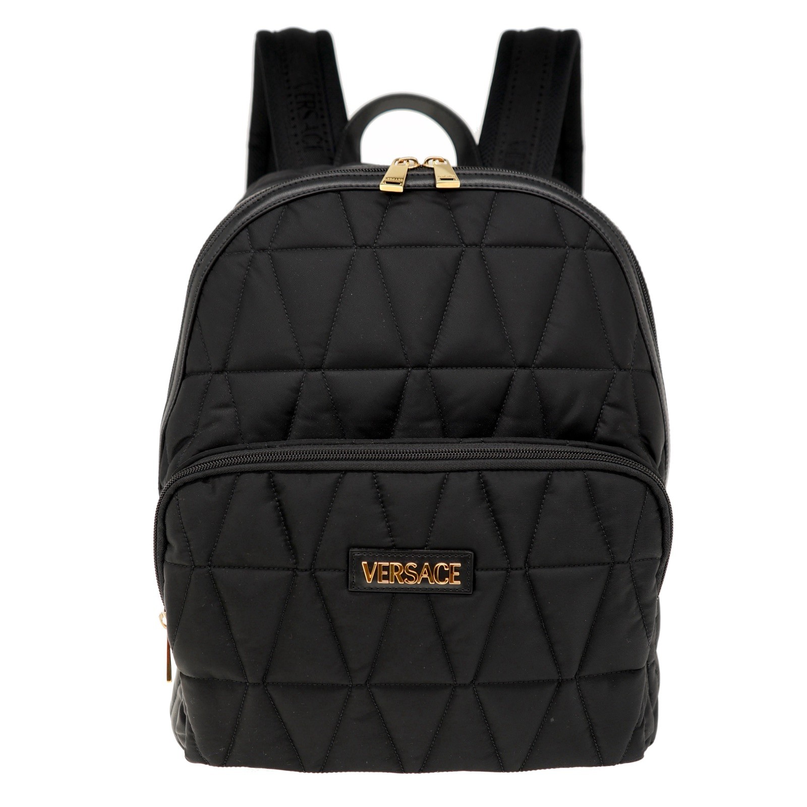 Versace Myth Embroidered Logo Backpack Quilted Black Nylon New