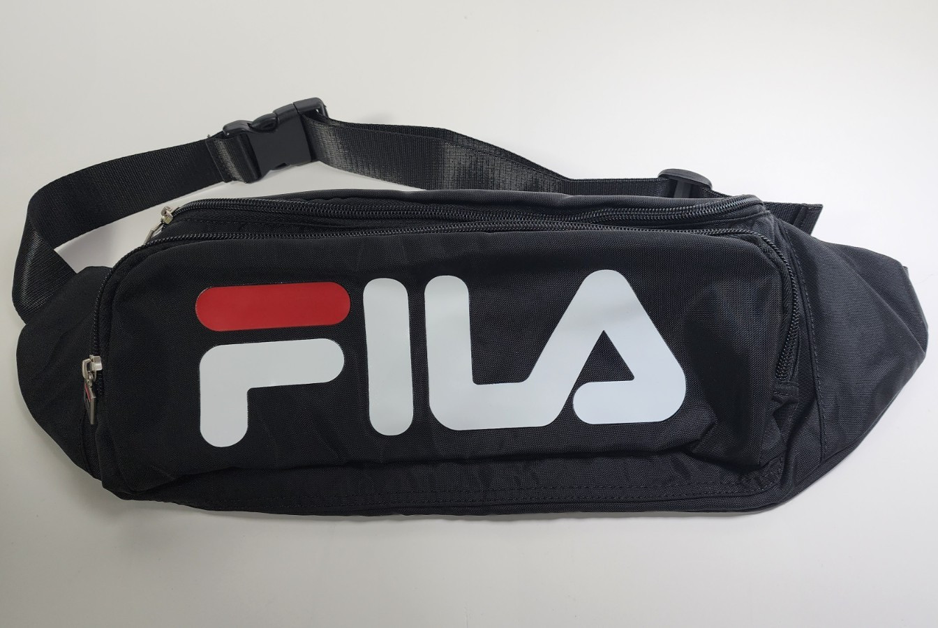 FILA Black Waist Bag Fanny Pack Belt Bag Crossbody 3 Zip Compartments Adjustable