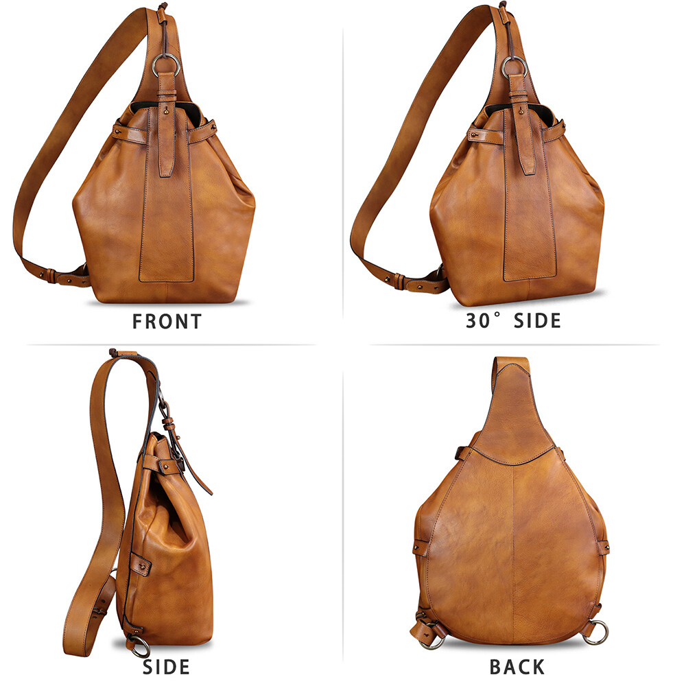 Genuine Leather Large Sling Bag Men Women Chest Crossbody Bag Sling Purse Ipad