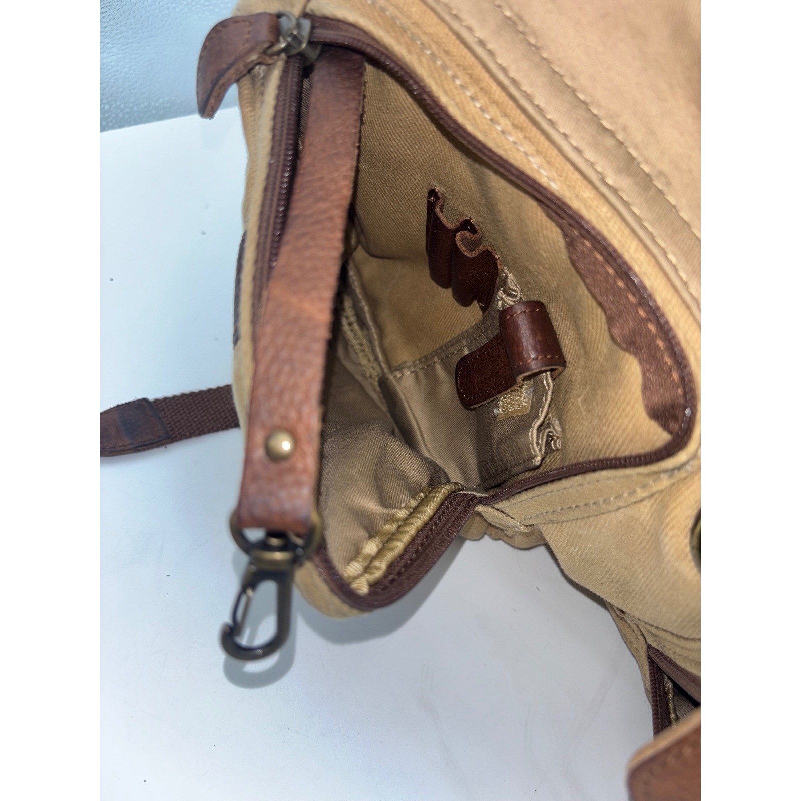 VINTAGE L.L. BEAN Rucksack Backpack Brown Canvas Leather Hiking RARE Utility Bag