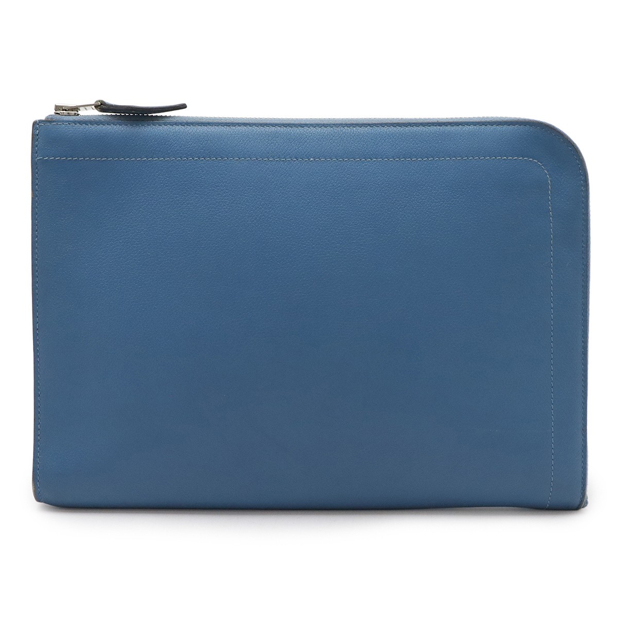 HERMES Zip Tablet Clutch Bag Evercolor Leather Blue D Stamp 2019 W28.5cm H20.5cm