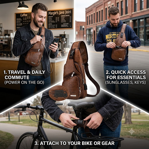 Chest Crossbody Bag Sling Backpack for Men with USB Charge Port Hole