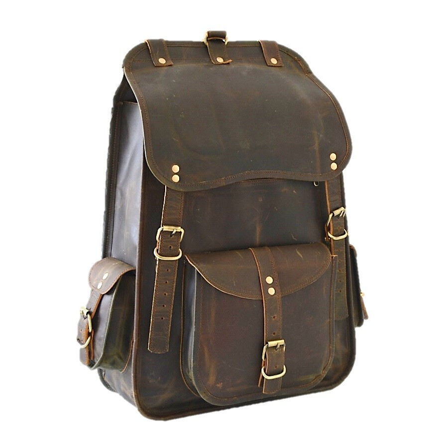 Leather Backpack for Men Handmade 21 inch Laptop Shoulder Office Brown Rucksack