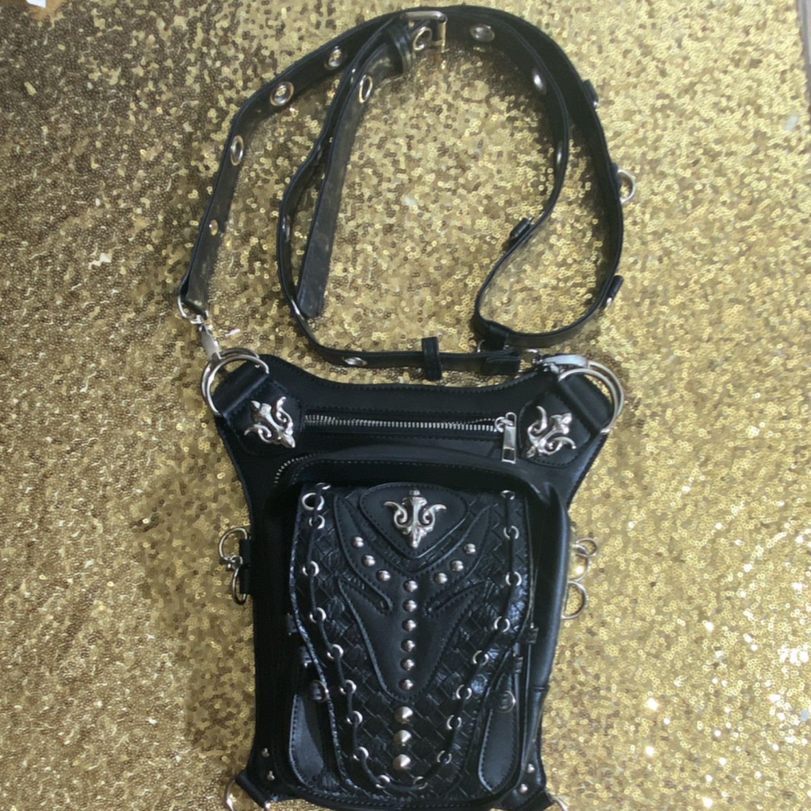 Steel Master Black Zip Buckle Crossbody Adjustable Strap Biker Gothic unisex
