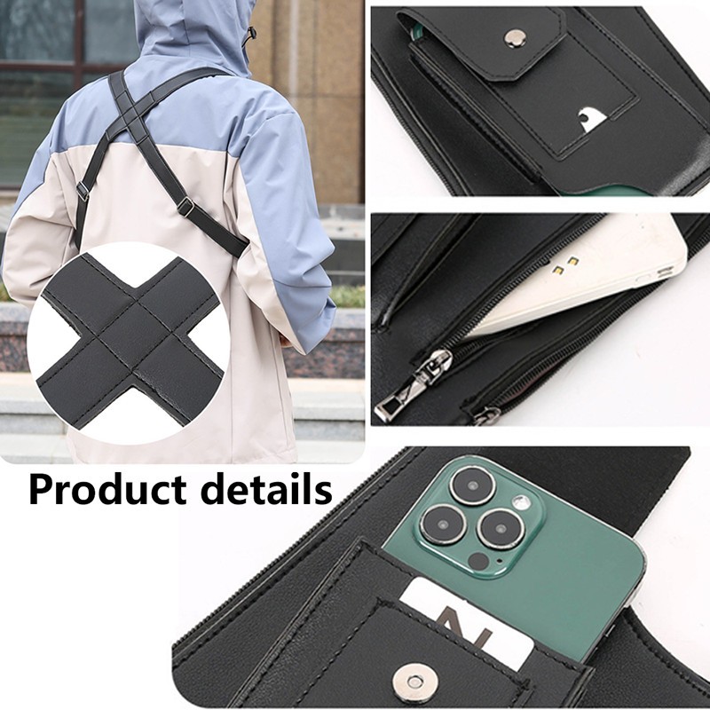PU Leather Wallet Holster Bag Waterproof Underarm Shoulder Bag Adjustable